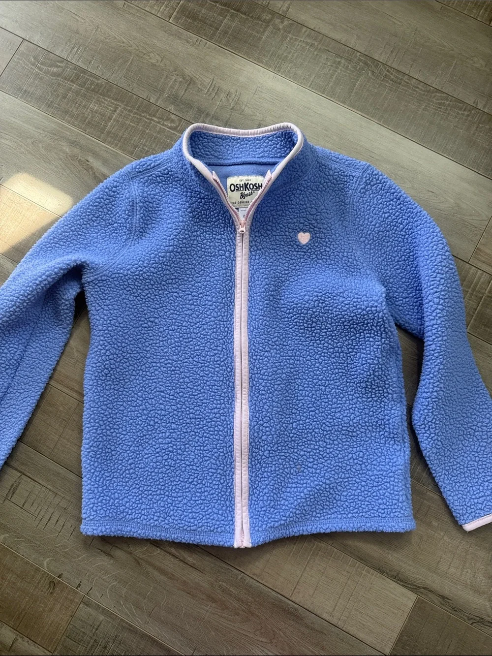 OshKosh B'gosh Light Blue Sherpa Zip-Up Jacket with Pink Trim